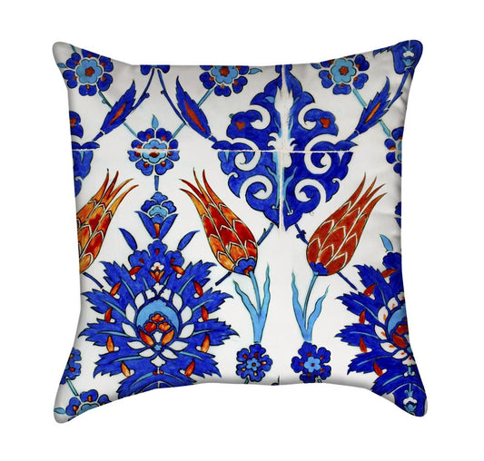 Blue Turkish Flower Tiles Throw Pillow