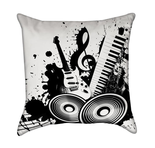 Black and White Guitar and Keyboard Music Throw Pillow